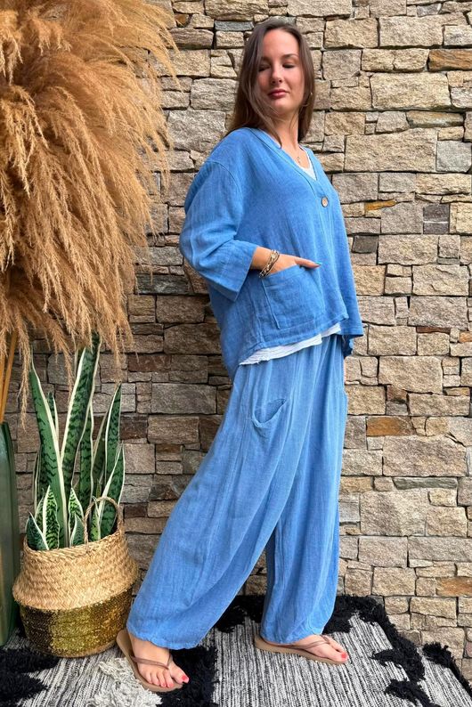 Lina Linen Blend Box Jacket Washed Denim
